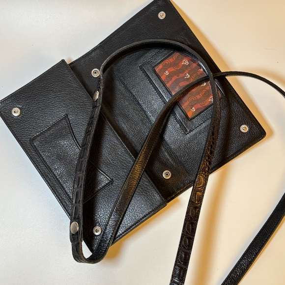 Brighton Vintage Black Crocodile-Embossed Clutch folding Crossbody Wallet - Picture 10 of 11